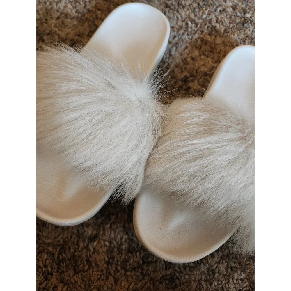 UGG Royale Real Lamb Fur Slide Sandals White Women's Size 7 EU 38 NWOT